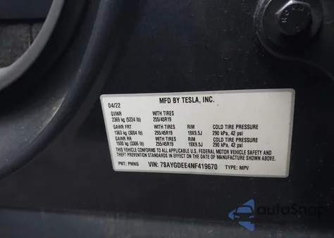 2022 Tesla Model Y Long Range Dual Motor All-Wheel Drive из США, поврежденный, VIN 7SAYGDEE4NF419670